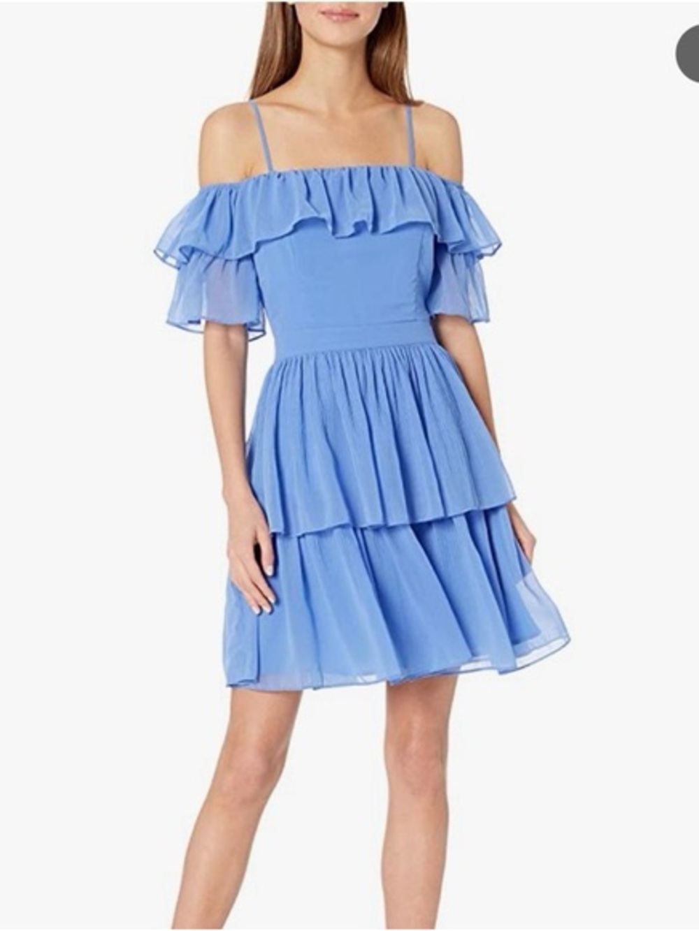 Adelyn Rae Light Blue Off-the-Shoulder Tiered Mini Dress